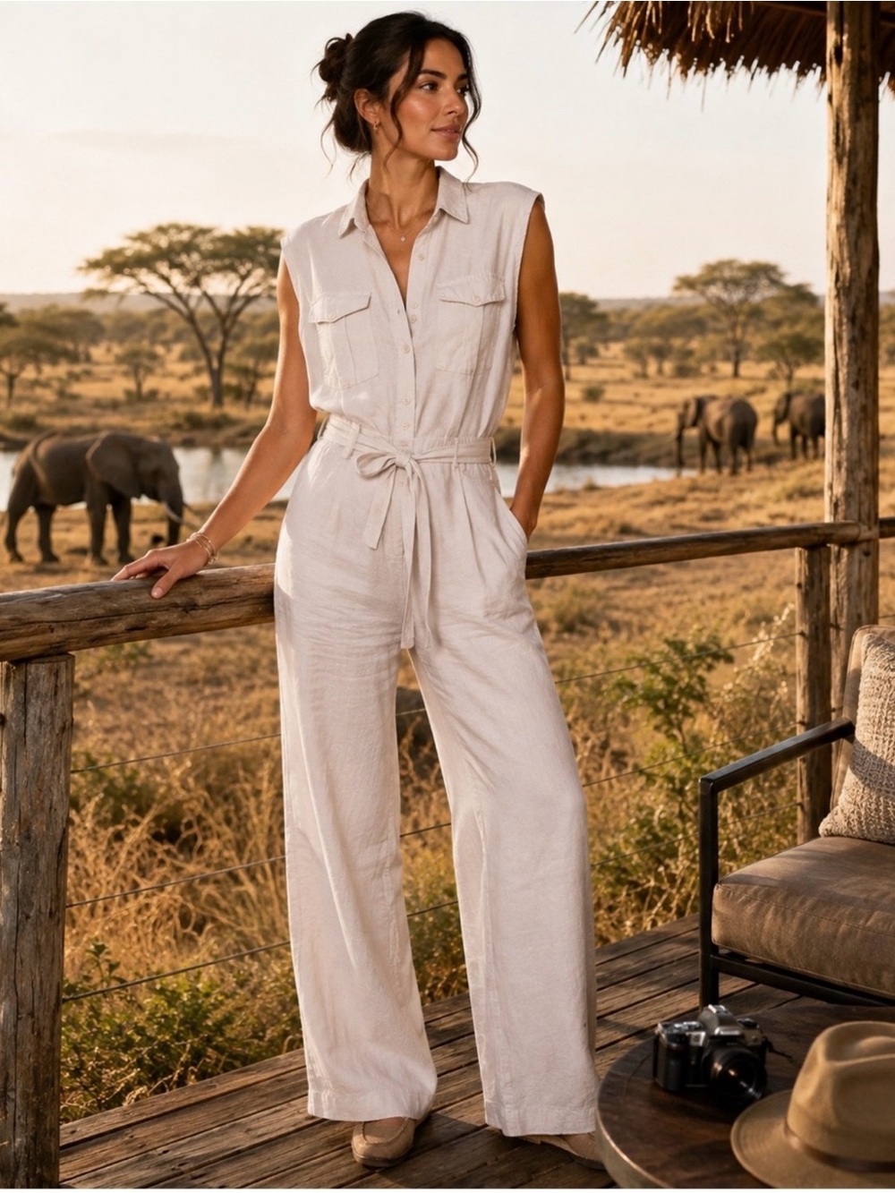 YFB Young Fabulous and Broke Taupe Straight-Leg Jumpsuit w/Tie Waist